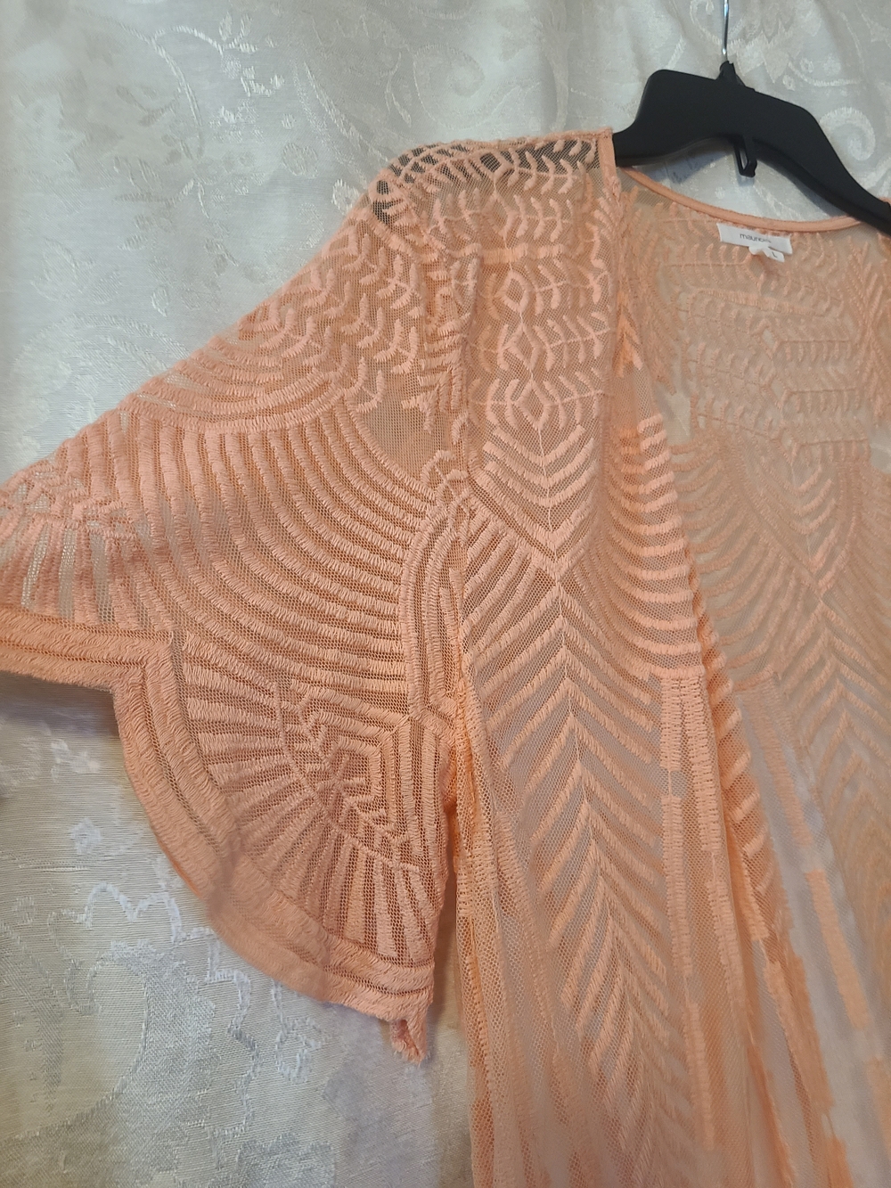 Sheer Lace Swim Cover-Up in Peach